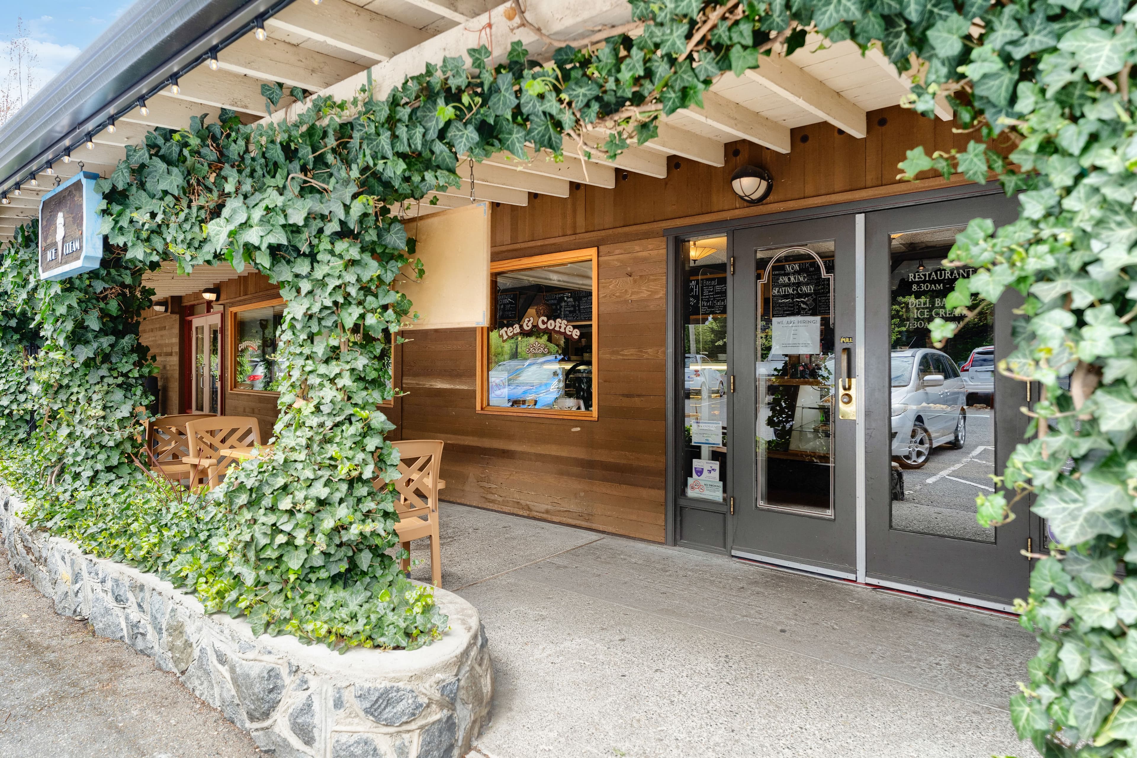 Ivy-wrapped entrance to Adrienne's