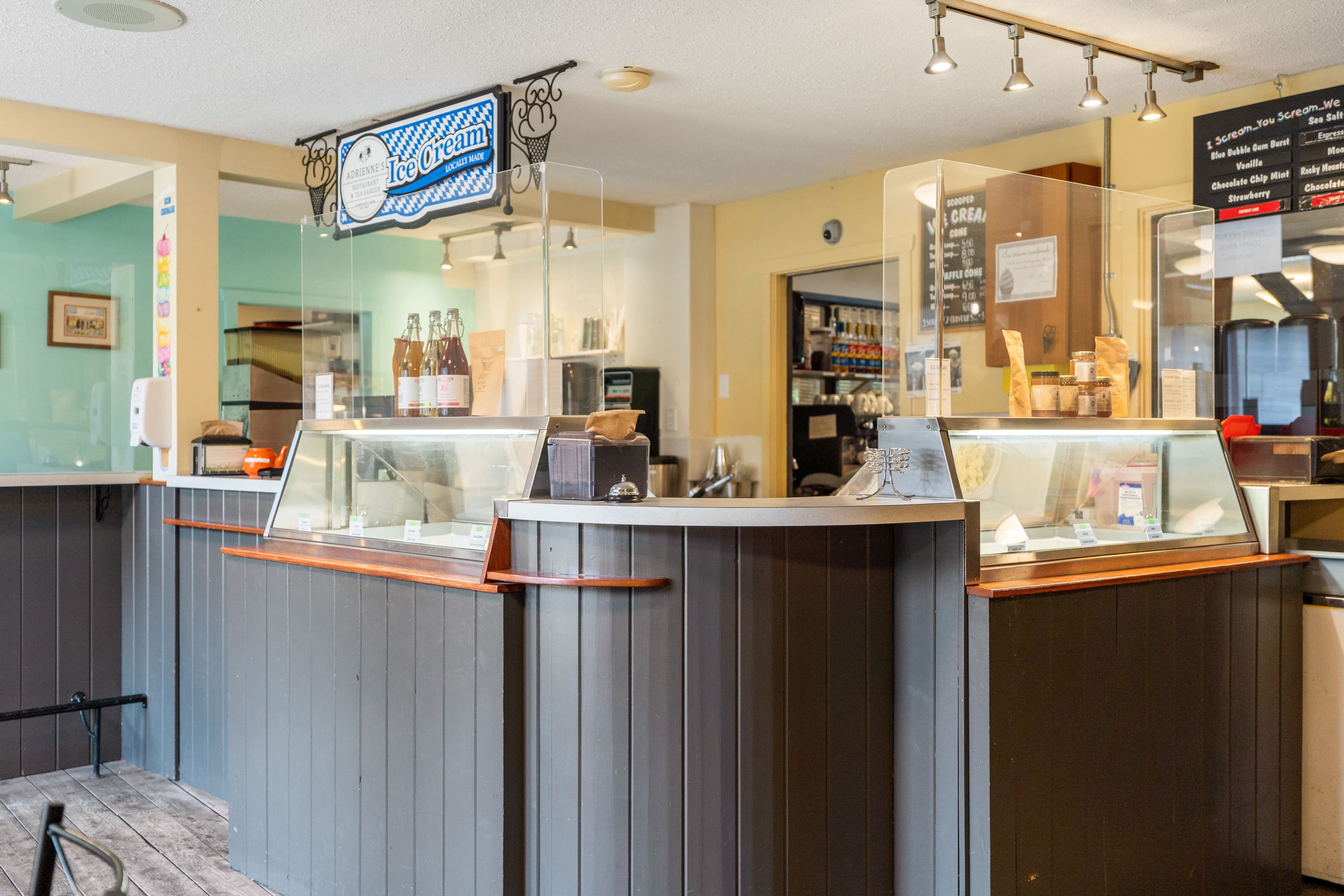 Ice cream counter with branded signage